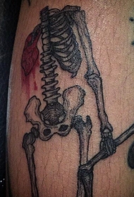 腿部老派风格滑稽的出血人体骨骼纹身