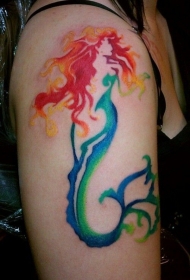 胳膊水彩美人鱼纹身纹身图案