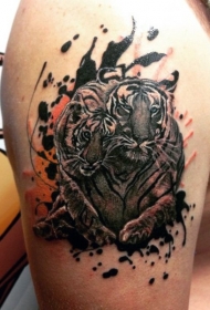 浪漫的水彩画风格两只老虎纹身图案