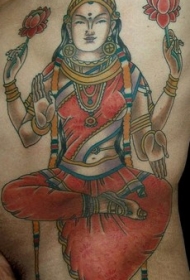 腰侧彩色印度女神帕尔瓦蒂纹身
