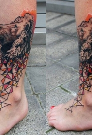 腿部难以置信的彩色狮子纹身图片