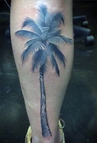 腿部彩色棕榈树纹身图案