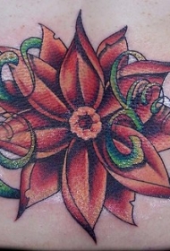 腰部彩色百合花与树藤纹身图片