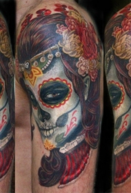 肩部墨西哥传统彩色妇女肖像纹身