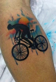 腿部彩色自行车骑纹身图片
