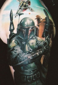 肩部写实未来战士波巴费特纹身图案