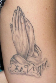 手臂黑灰墨西哥祈祷之手纹身
