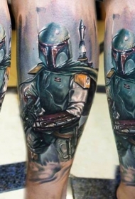 新风格的彩色腿部星球大战士兵纹身