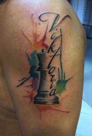 肩部漂亮的彩色象棋纹身图案