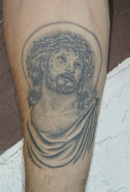 腿部灰色耶稣折磨的纹身图案