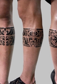 腿部黑色部落饰品图腾纹身图案
