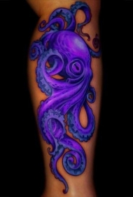 腿部彩色可爱的章鱼纹身图片