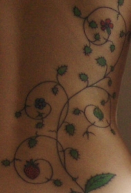 腰侧彩色绿叶藤蔓纹身图案