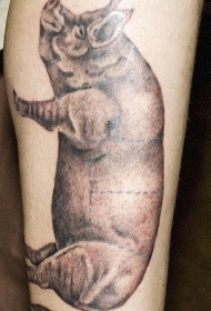 腿部棕色逼真的猪纹身图案