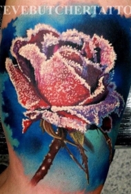 腿部彩色玫瑰覆盖霜纹身图案
