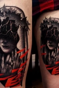 黑暗的超现实主义风格燃烧的女人肖像纹身