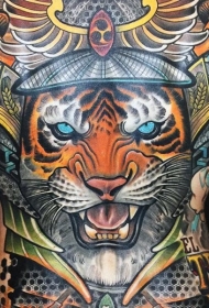 日本传统彩色老虎全身纹身图案