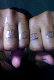 手指彩色华丽字母花体纹身图案
