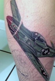 腿部插画风格彩色二战战斗机纹身