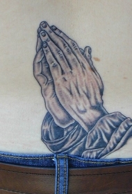 腰部黑棕色祈祷手纹身图案