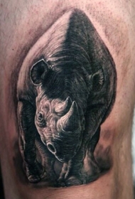 腿部写实真正的照片像彩色犀牛纹身图案