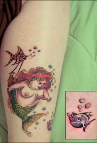 手臂彩色胖裸体美人鱼纹身图片