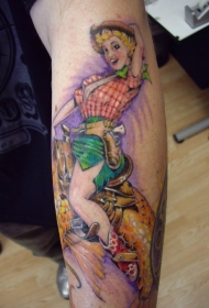 手臂彩色手绘性感女郎纹身图案