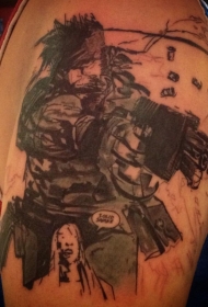 肩部黑色漫画游戏英雄纹身图案