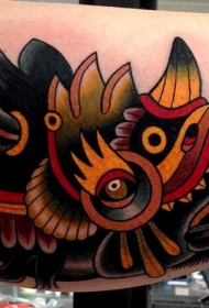 手臂老派风格的彩色犀牛纹身图案