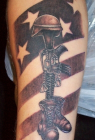 腿部棕色陆军手枪纪念纹身图案