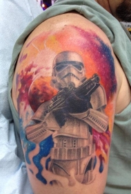 肩部彩色星球大战冲锋战士纹身图案