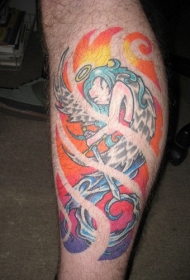 腿部彩色神奇的美人鱼纹身