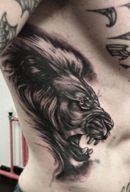 腰侧棕色怒吼的狮子纹身图案