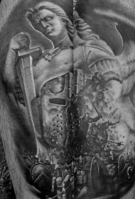 腿部灰色滑稽的战斗战士纹身图案