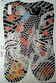 日式黑帮风格的鲤鱼纹身手稿
