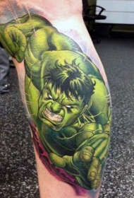 腿部彩色老式的绿巨人漫画纹身图案
