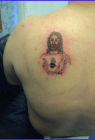 肩部棕色小耶稣肖像纹身图片
