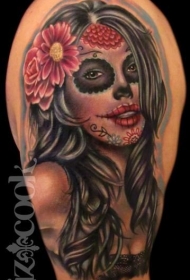 墨西哥传统风格彩色肩部妇女肖像纹身
