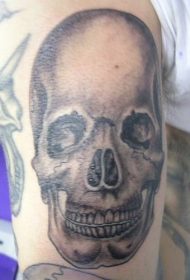 手臂黑灰色现实的人类头骨纹身图案