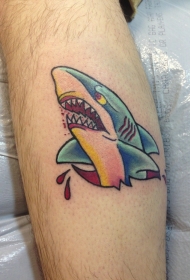 腿部彩绘卡通小鲨鱼纹身图案