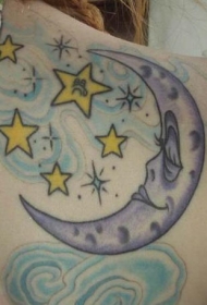 肩部彩色月亮和星星纹身图案
