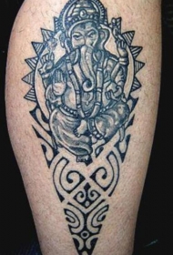 腿部象神印度部落图腾纹身图案