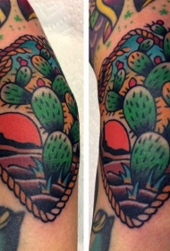 手臂彩色沙漠仙人掌纹身图片