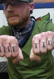 男性手指彩色字母纹身图片