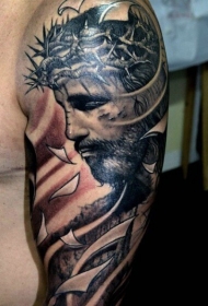 肩部壮观的宗教风格耶稣肖像纹身