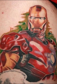 腿部彩色钢铁男子纹身图片