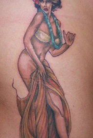 腰侧彩色杂色的舞者的女人纹身图案