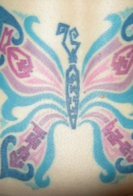 腰部彩色个性蝴蝶骨纹身图片