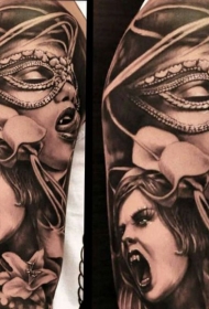 手臂棕色两女吸血鬼纹身图案