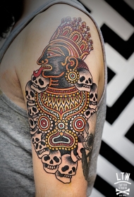 肩部彩色印度教神骷髅纹身图案